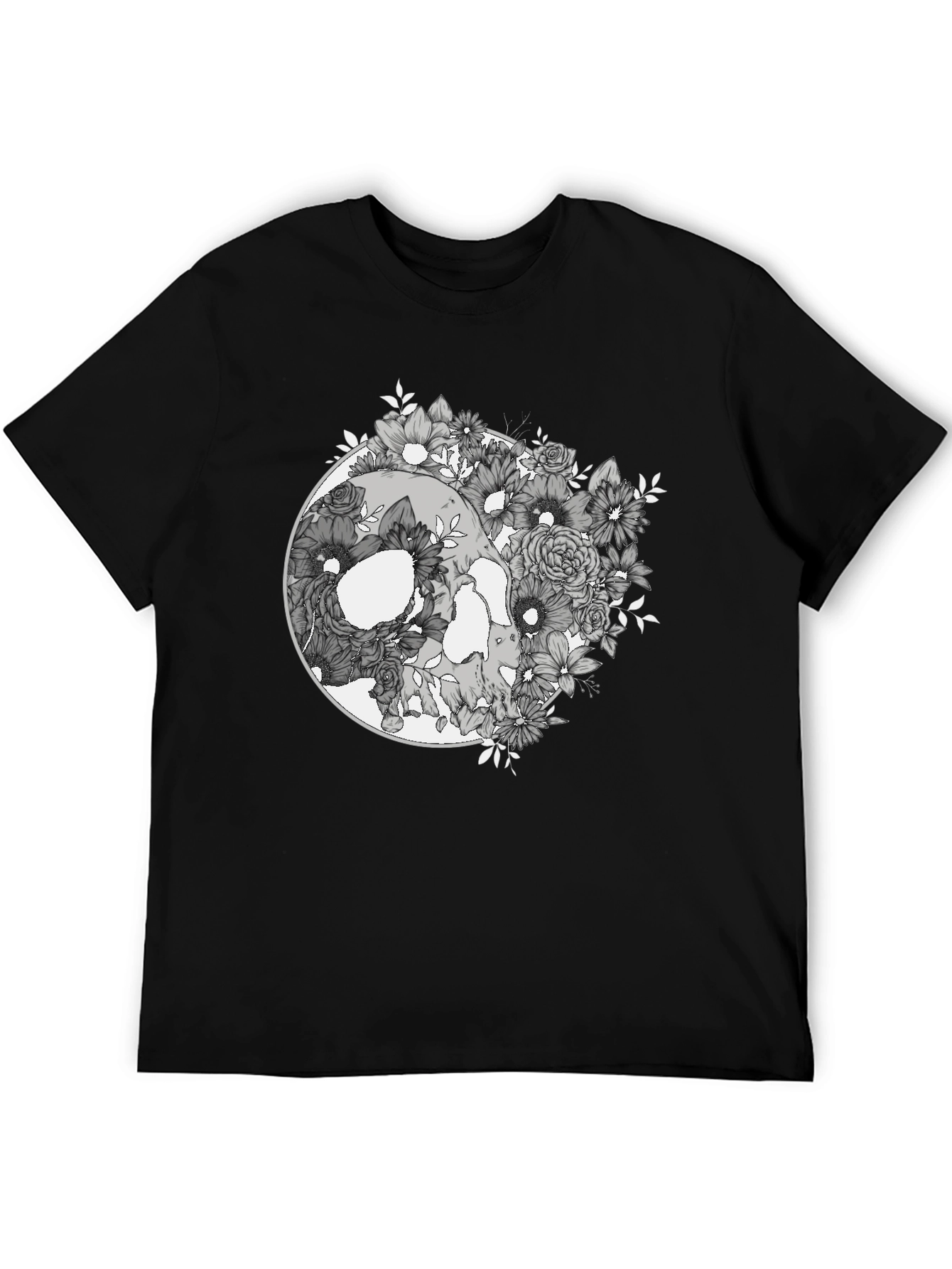 Floral Skull Graphic Tee - Mens Black T-Shirt
