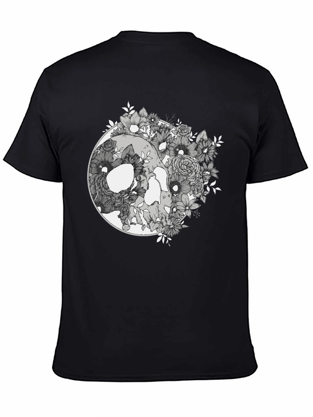 Floral Skull Graphic Tee - Mens Black T-Shirt
