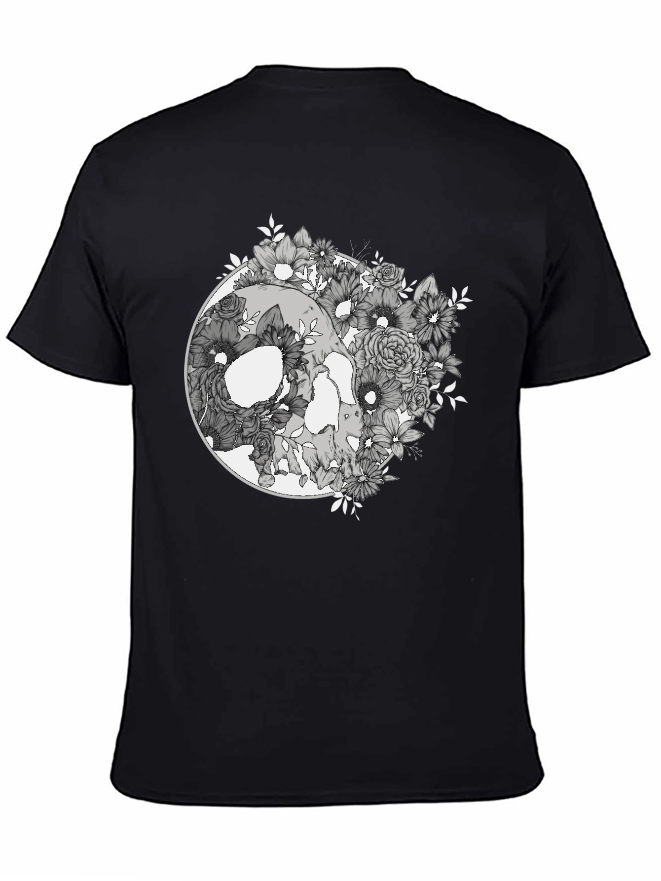 Floral Skull Graphic Tee - Mens Black T-Shirt