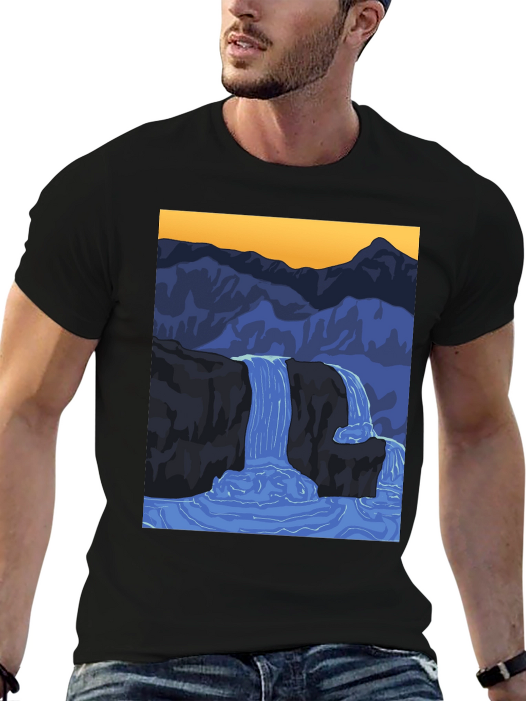 Waterfall Graphic Black T-Shirt