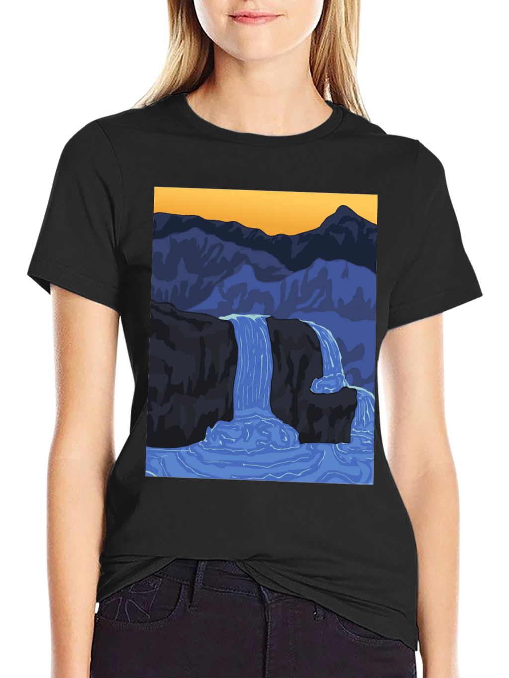 Waterfall Graphic Black T-Shirt