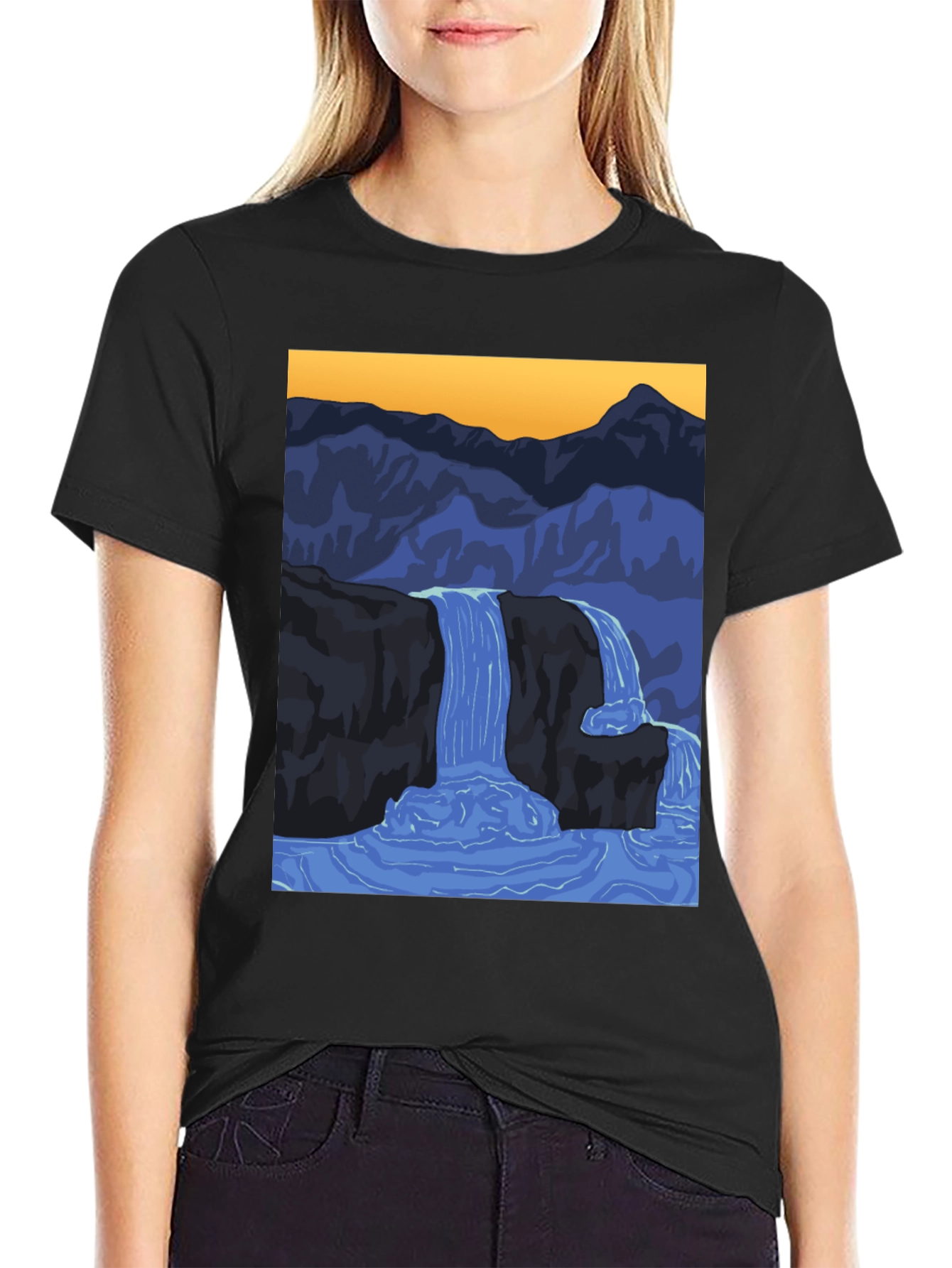 Waterfall Graphic Black T-Shirt