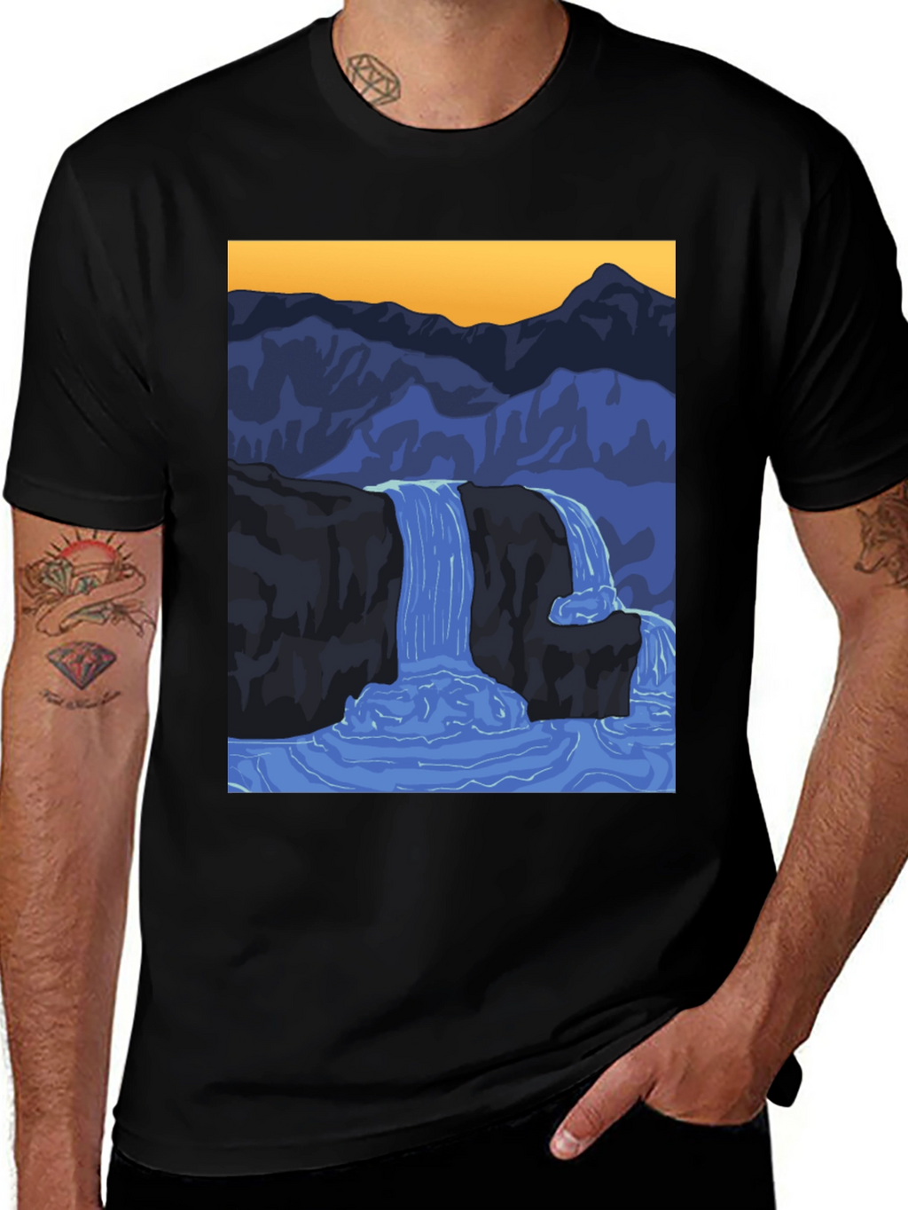 Waterfall Graphic Black T-Shirt