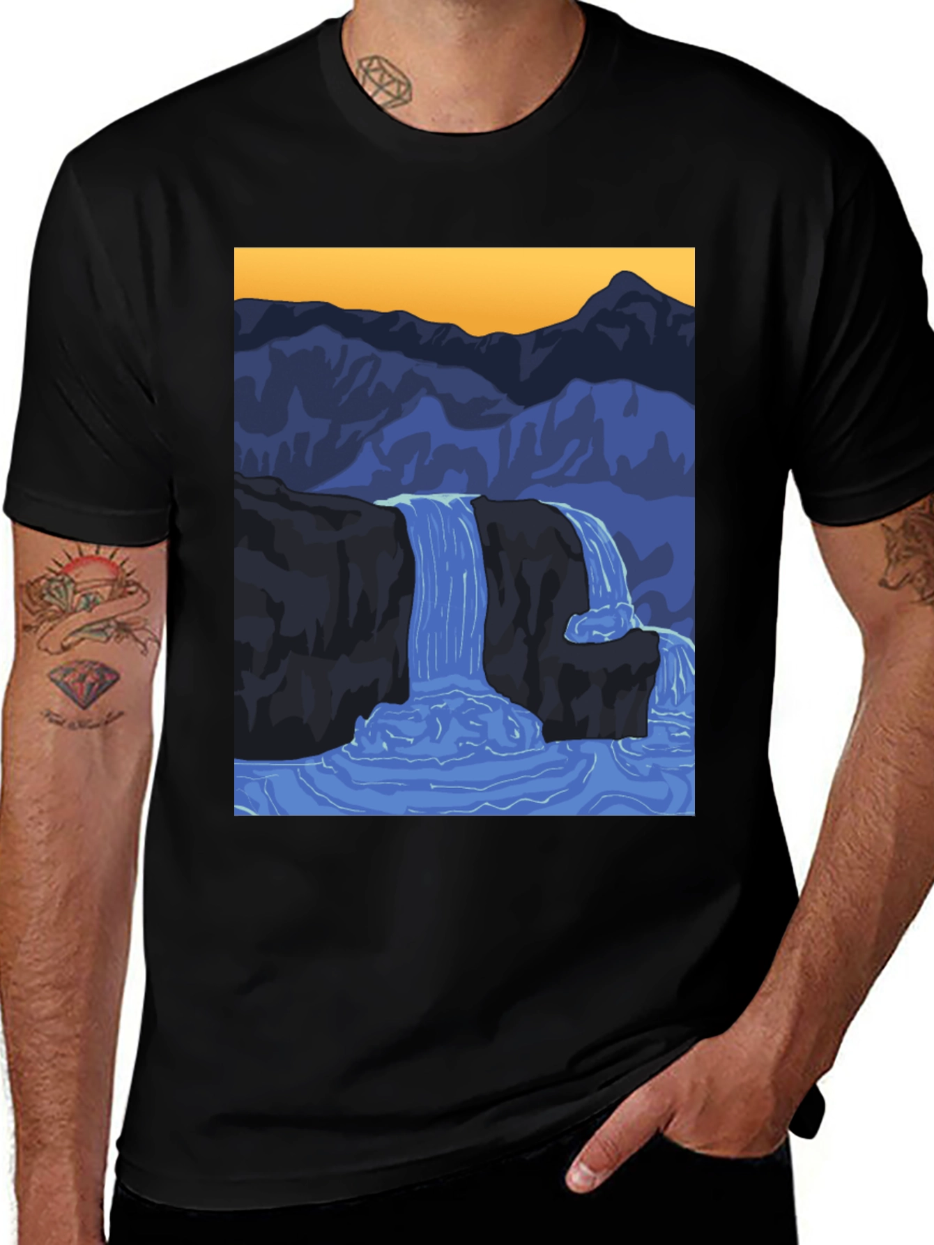 Waterfall Graphic Black T-Shirt