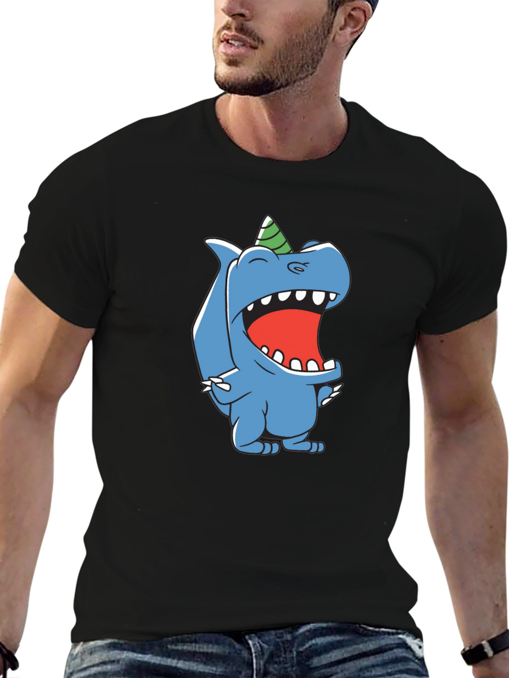 Cartoon Dinosaur Black T-Shirt