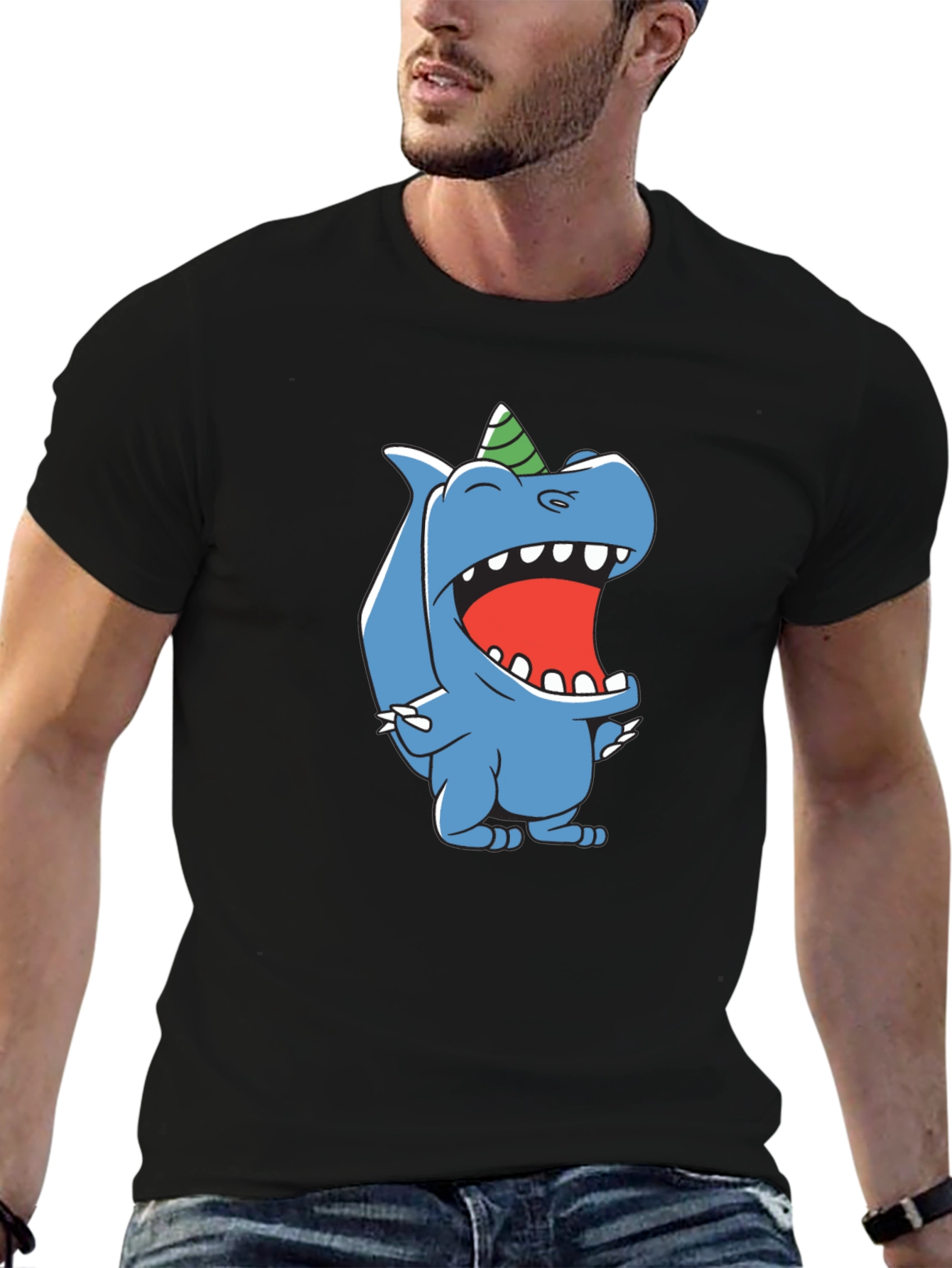 Cartoon Dinosaur Black T-Shirt