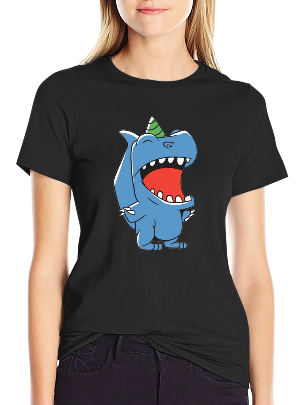 Cartoon Dinosaur Black T-Shirt