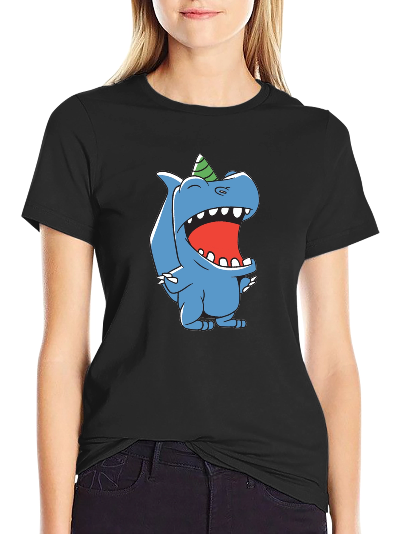 Cartoon Dinosaur Black T-Shirt