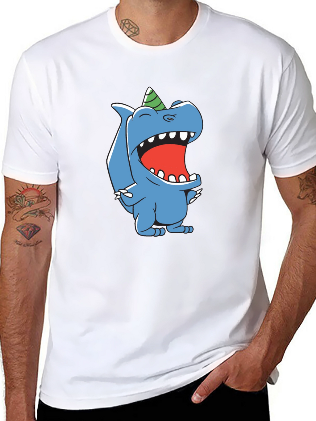 Cartoon Dinosaur Black T-Shirt
