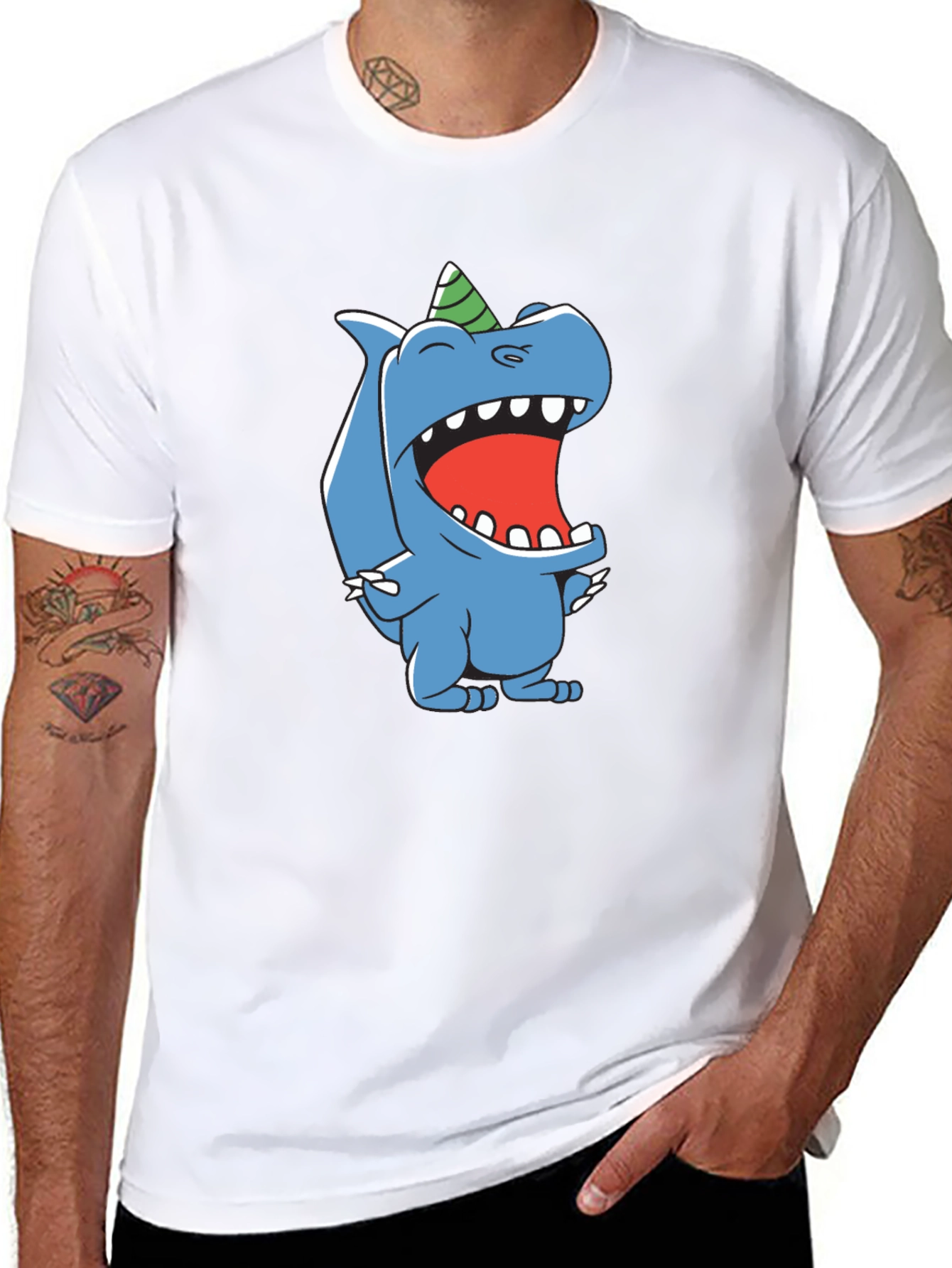 Cartoon Dinosaur Black T-Shirt