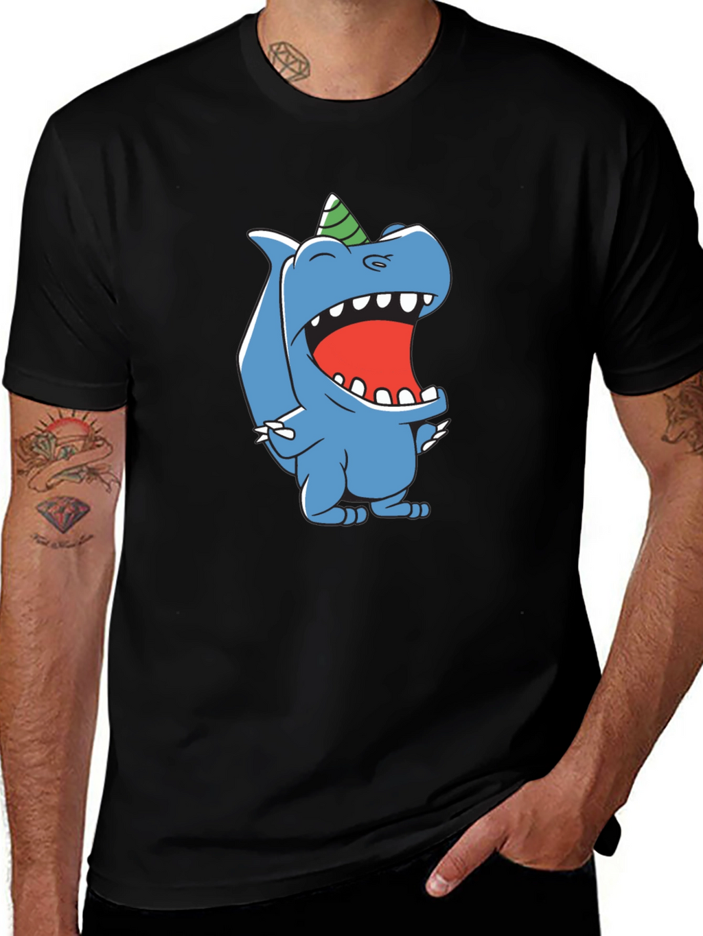 Cartoon Dinosaur Black T-Shirt