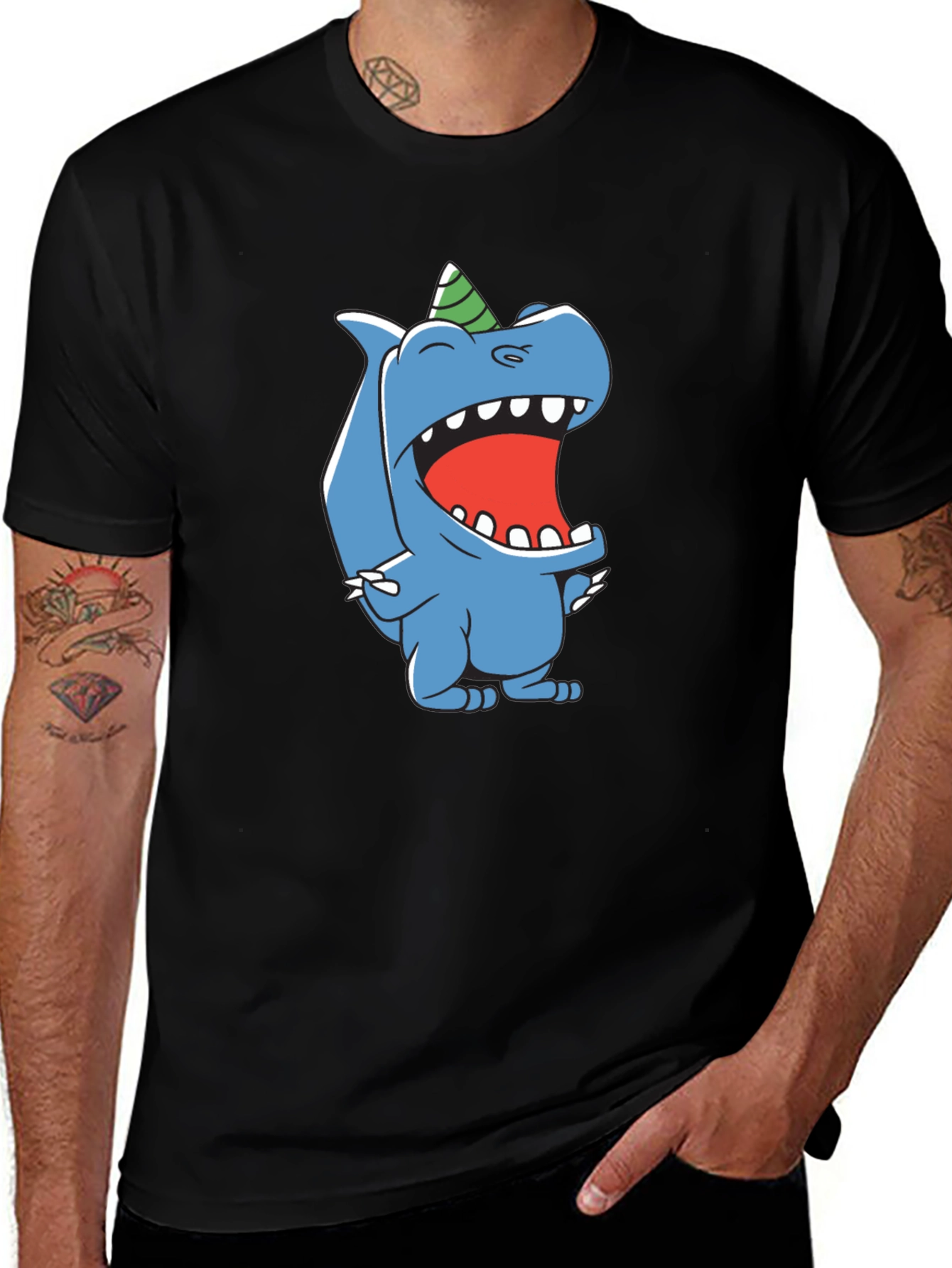 Cartoon Dinosaur Black T-Shirt