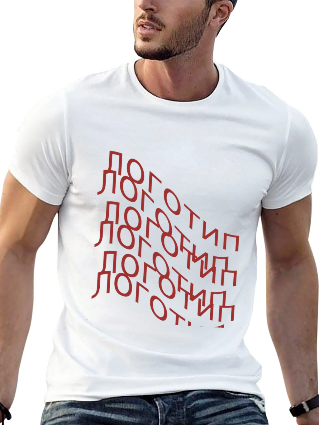 Trendy Black T-Shirt with Red Cyrillic Text Design