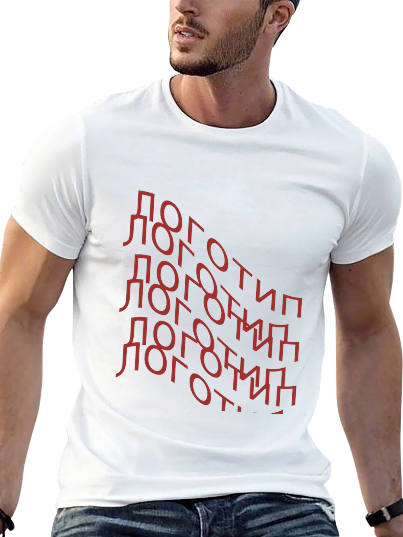 Trendy Black T-Shirt with Red Cyrillic Text Design