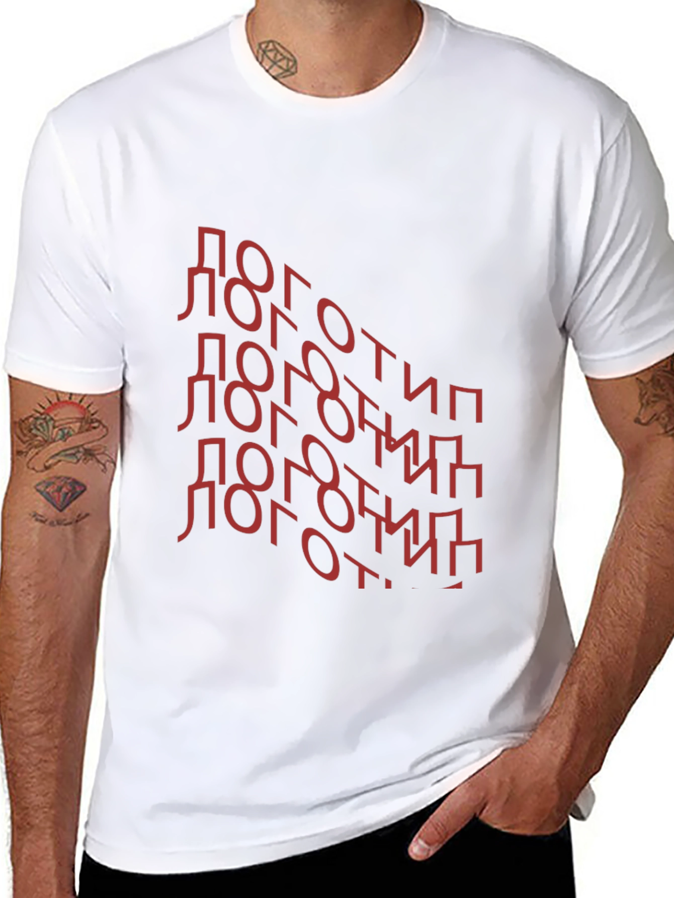 Trendy Black T-Shirt with Red Cyrillic Text Design