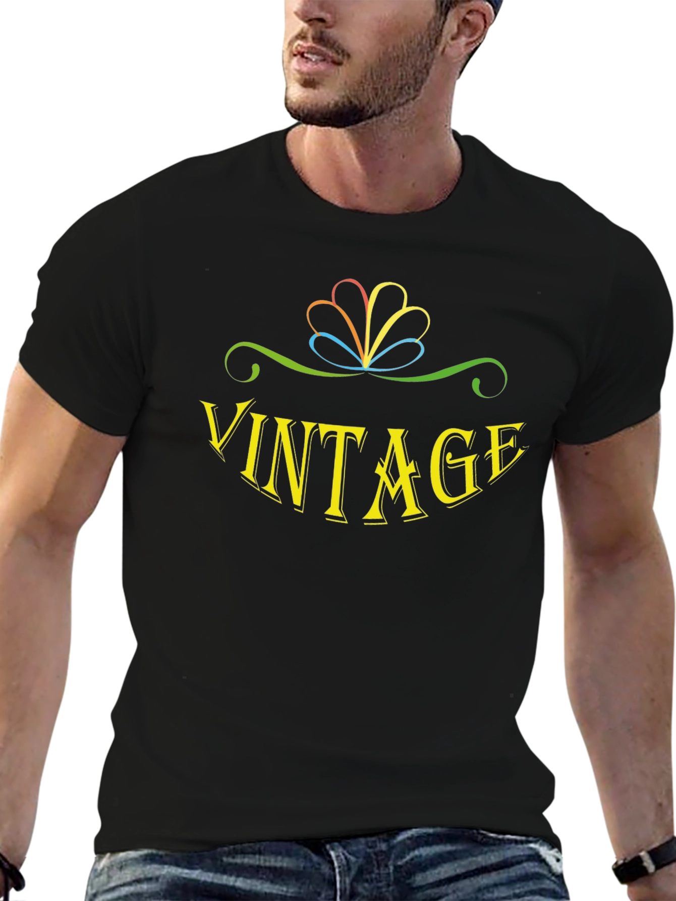 Vintage Graphic Print Black T-Shirt