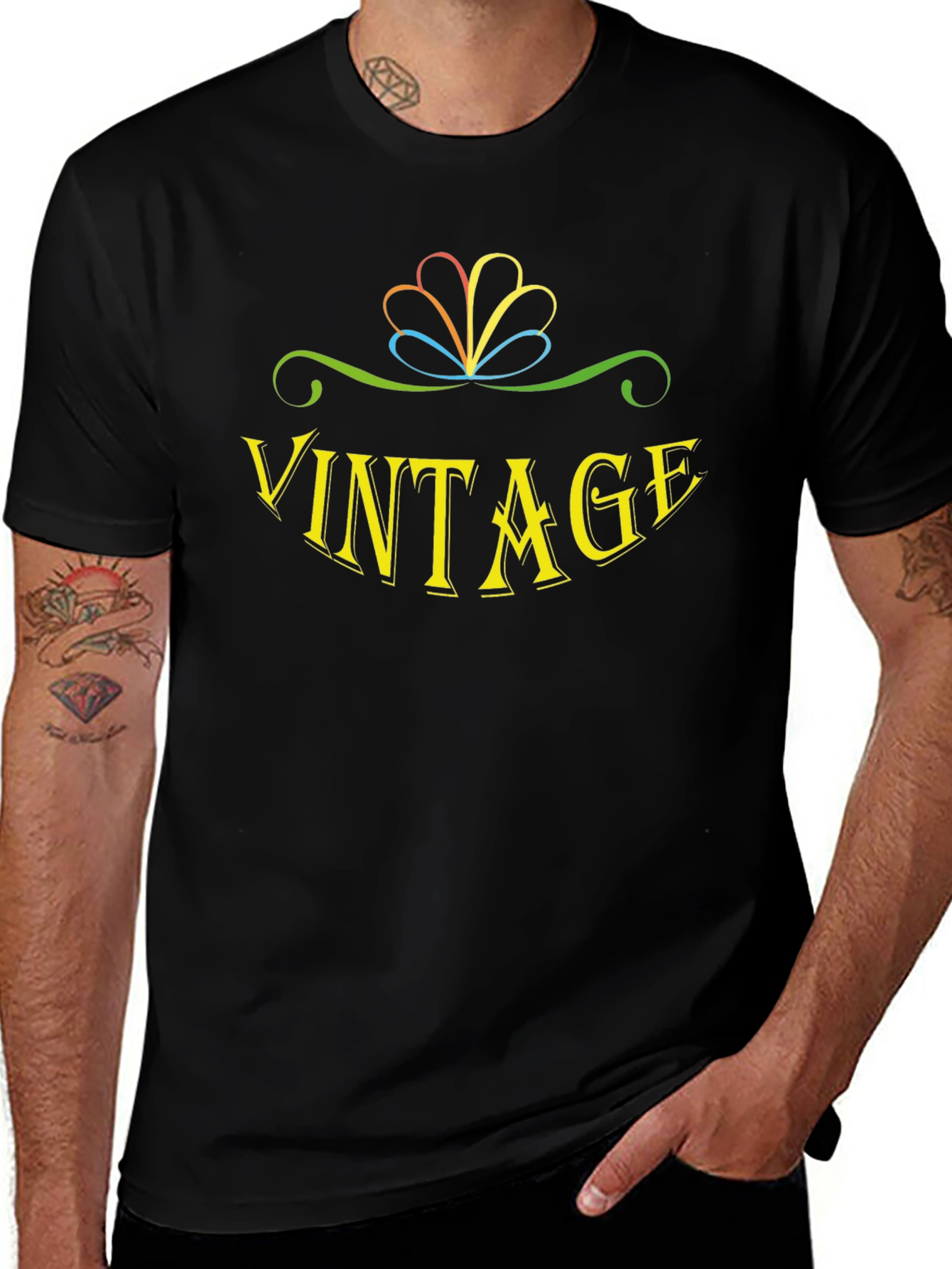 Vintage Graphic Print Black T-Shirt