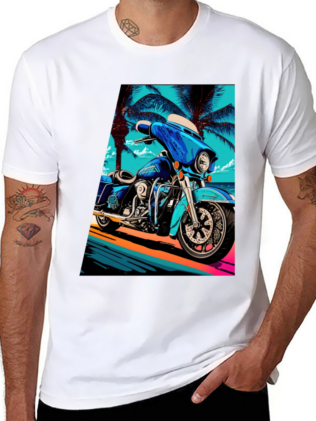 Motorcycle Beach Graphic Tee - Cool Black T-Shirt