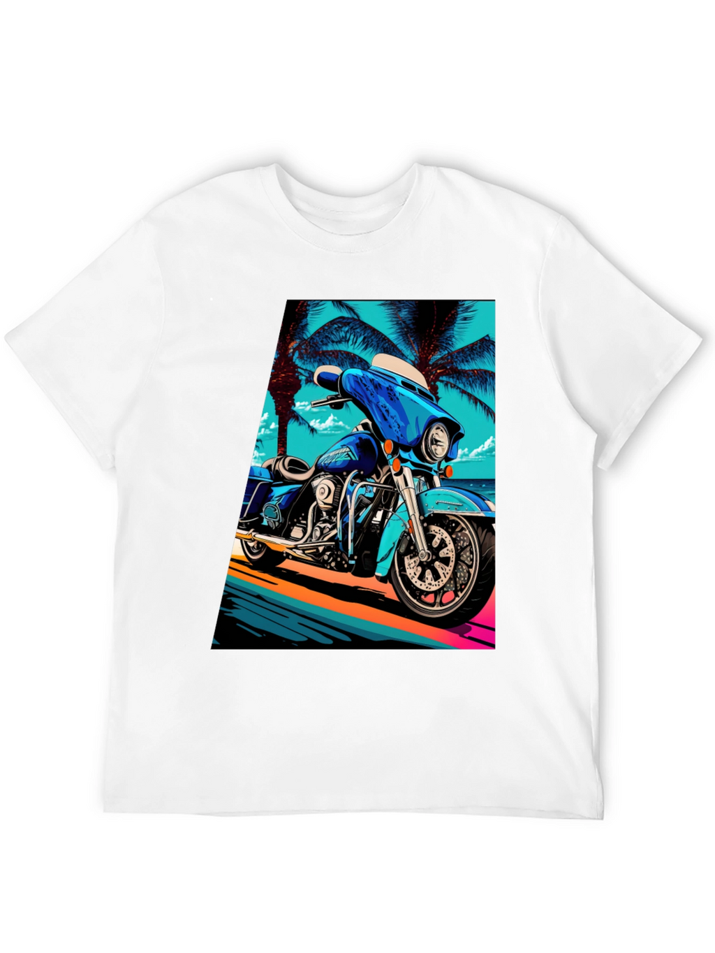 Motorcycle Beach Graphic Tee - Cool Black T-Shirt