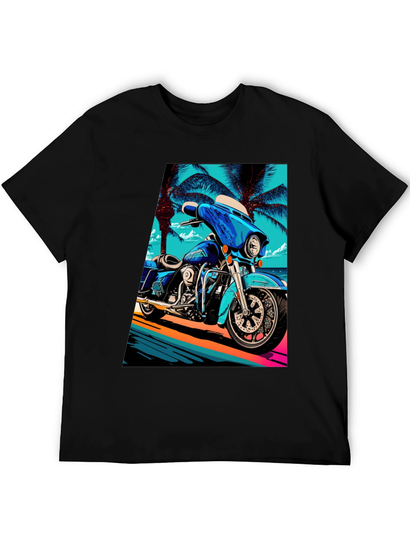 Motorcycle Beach Graphic Tee - Cool Black T-Shirt