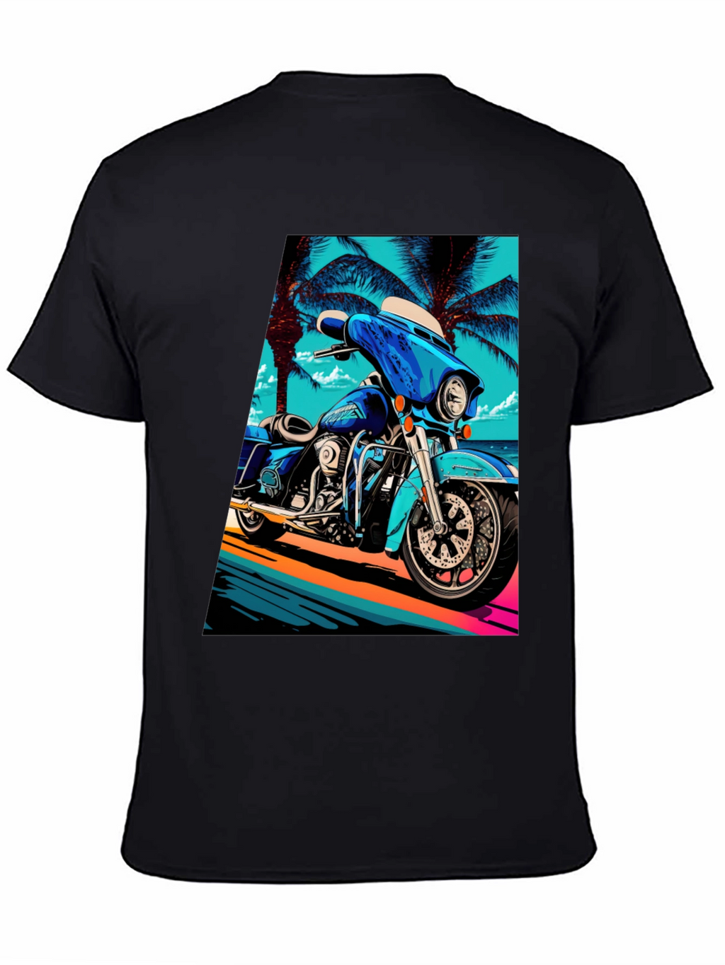 Motorcycle Beach Graphic Tee - Cool Black T-Shirt
