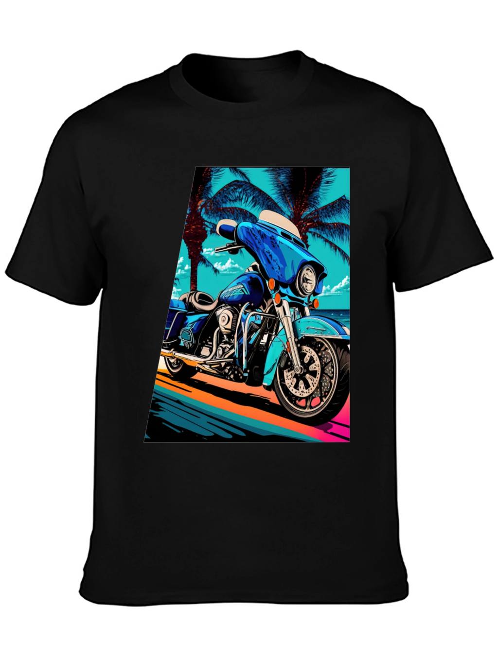 Motorcycle Beach Graphic Tee - Cool Black T-Shirt