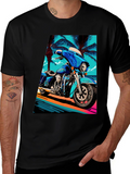 Motorcycle Beach Graphic Tee - Cool Black T-Shirt