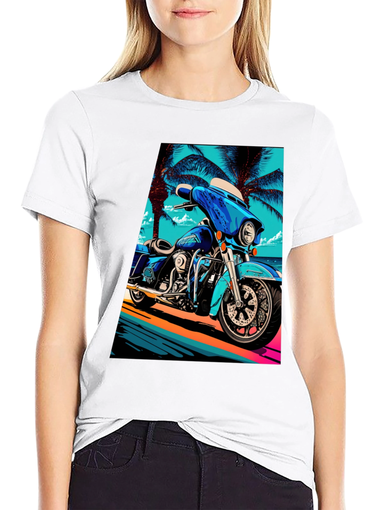 Motorcycle Beach Graphic Tee - Cool Black T-Shirt