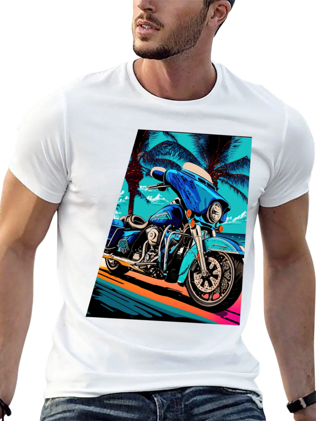 Motorcycle Beach Graphic Tee - Cool Black T-Shirt
