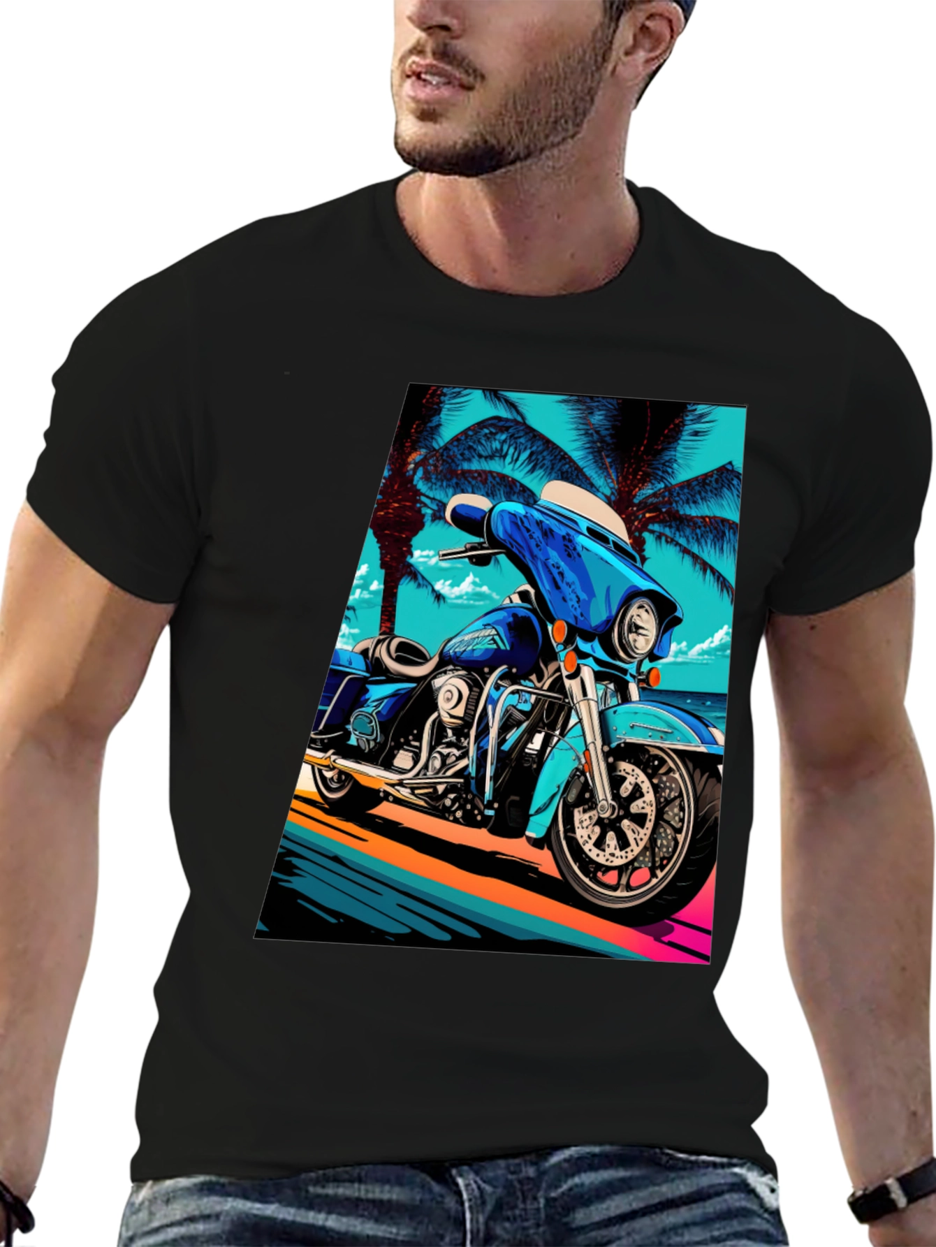Motorcycle Beach Graphic Tee - Cool Black T-Shirt