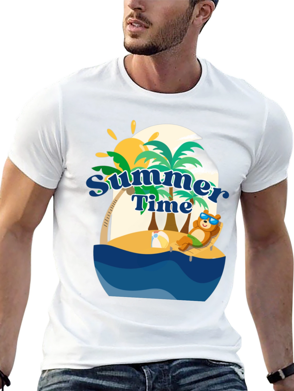 Summer Time Beach Bear Graphic T-Shirt