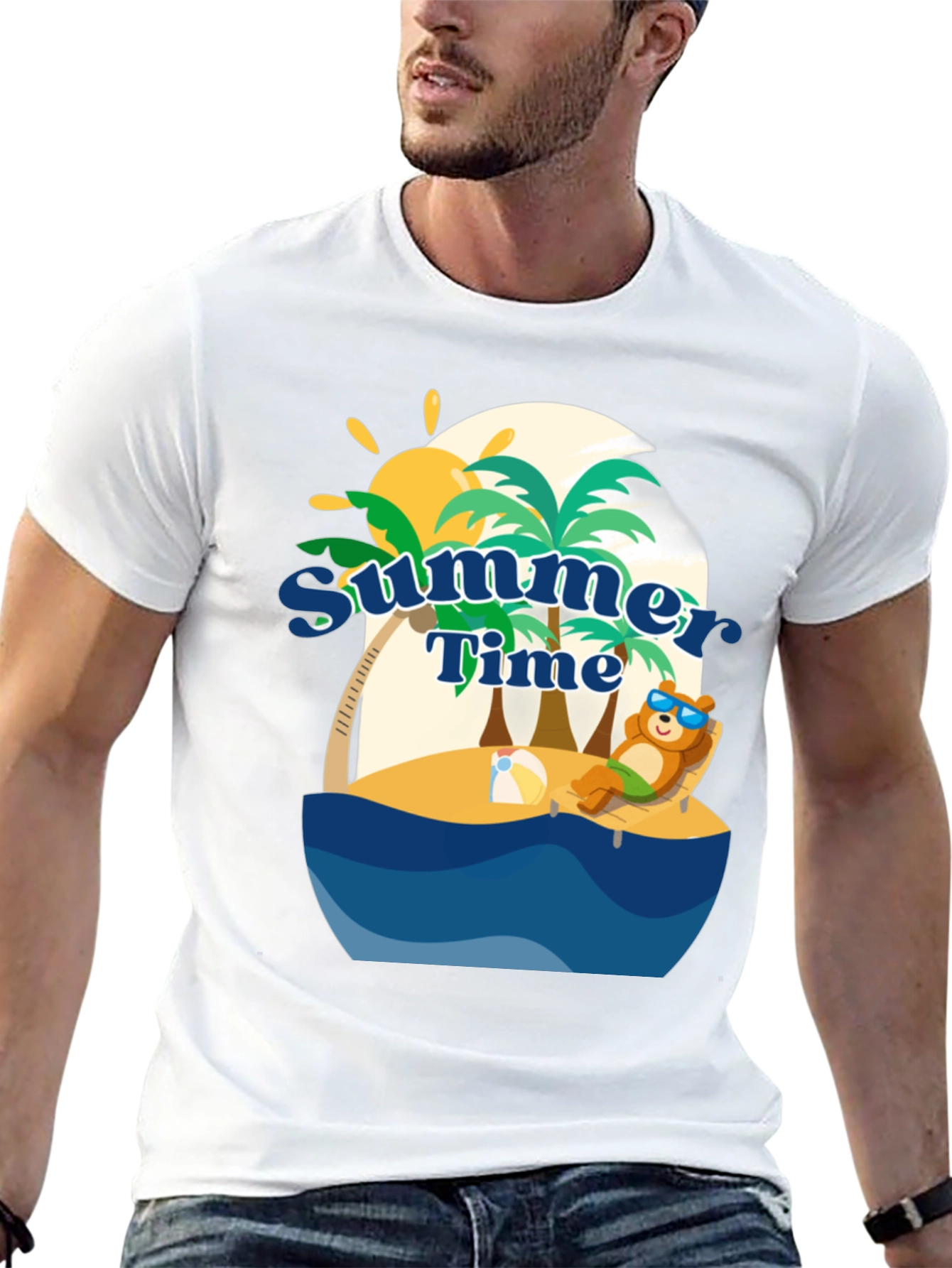 Summer Time Beach Bear Graphic T-Shirt