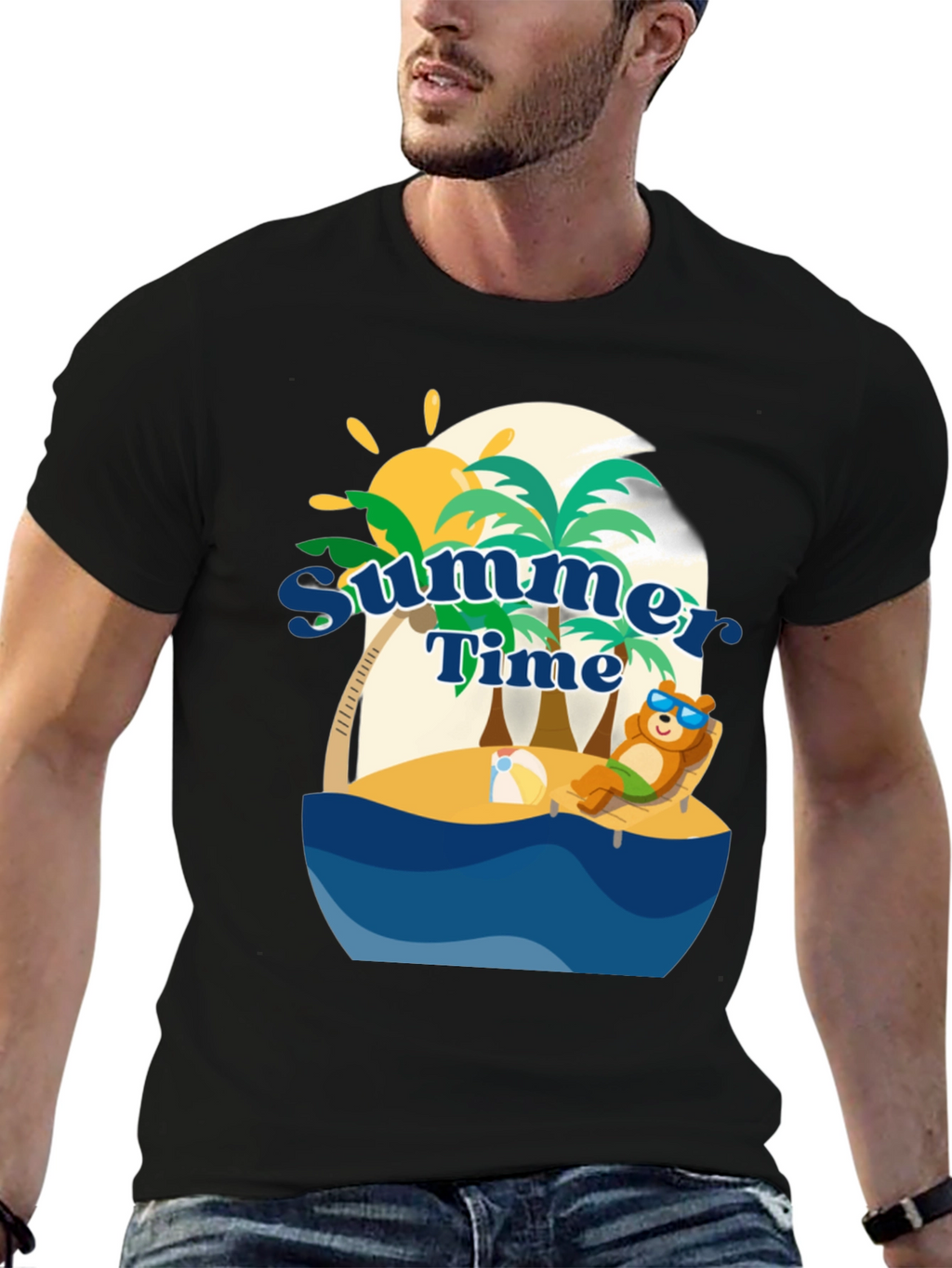 Summer Time Beach Bear Graphic T-Shirt