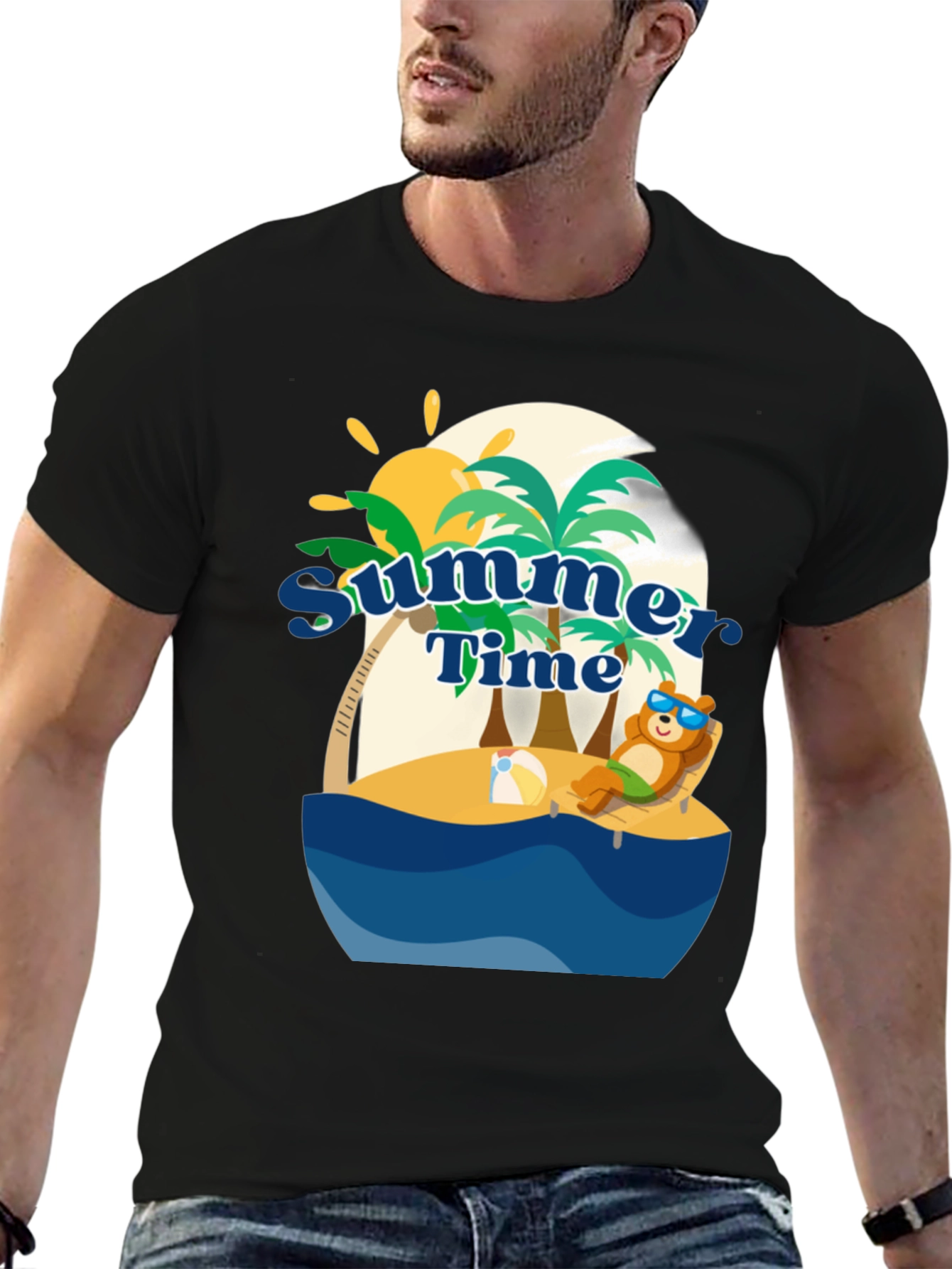 Summer Time Beach Bear Graphic T-Shirt