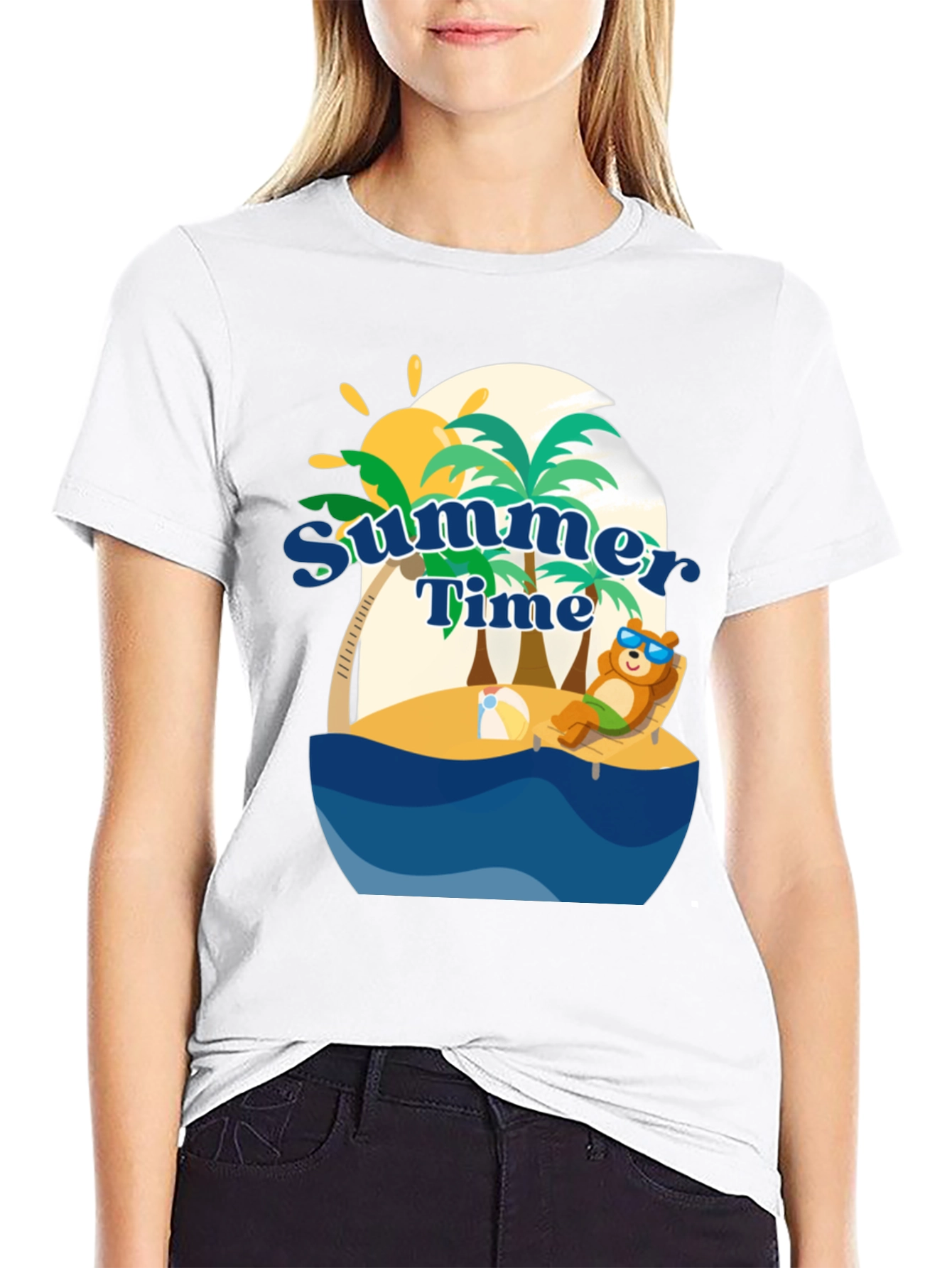 Summer Time Beach Bear Graphic T-Shirt