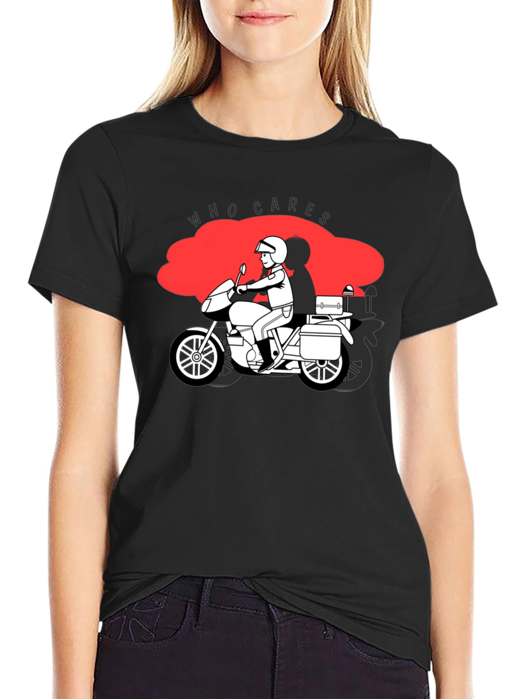 Who Cares Motorcycle Graphic T-Shirt