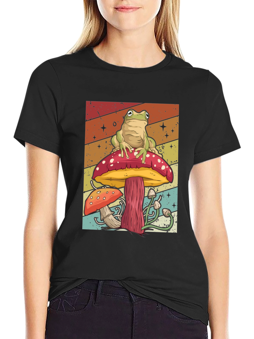 Frog on Mushroom Graphic T-Shirt
