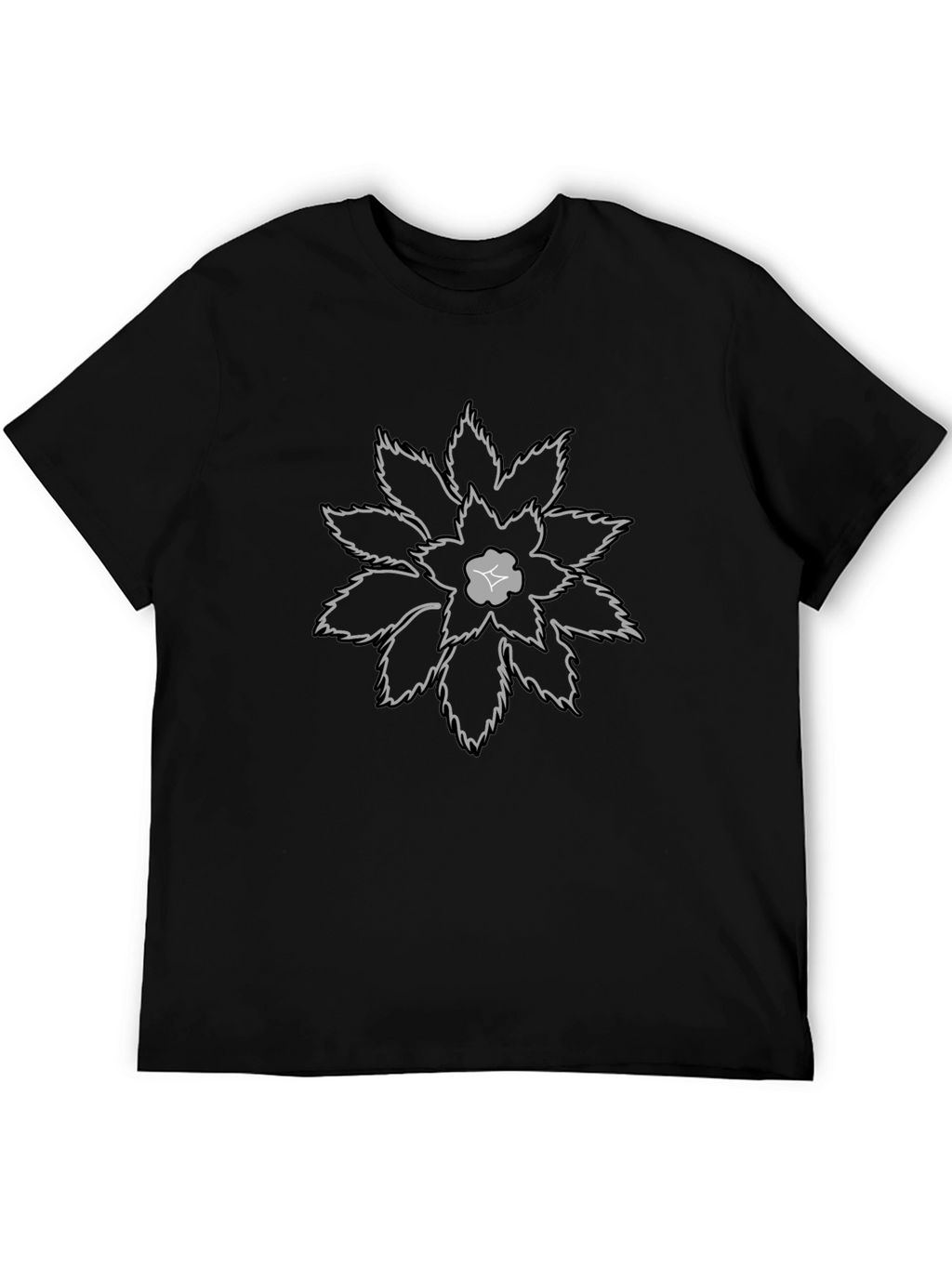 Graphic Flower Print Black Cotton T-Shirt