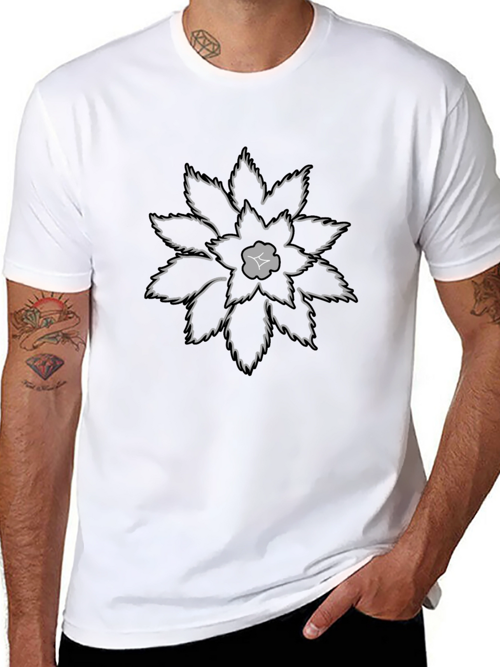 Graphic Flower Print Black Cotton T-Shirt