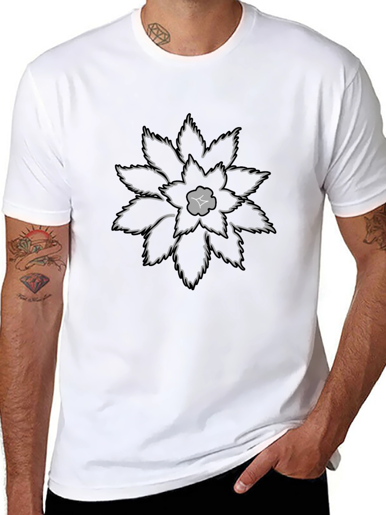 Graphic Flower Print Black Cotton T-Shirt