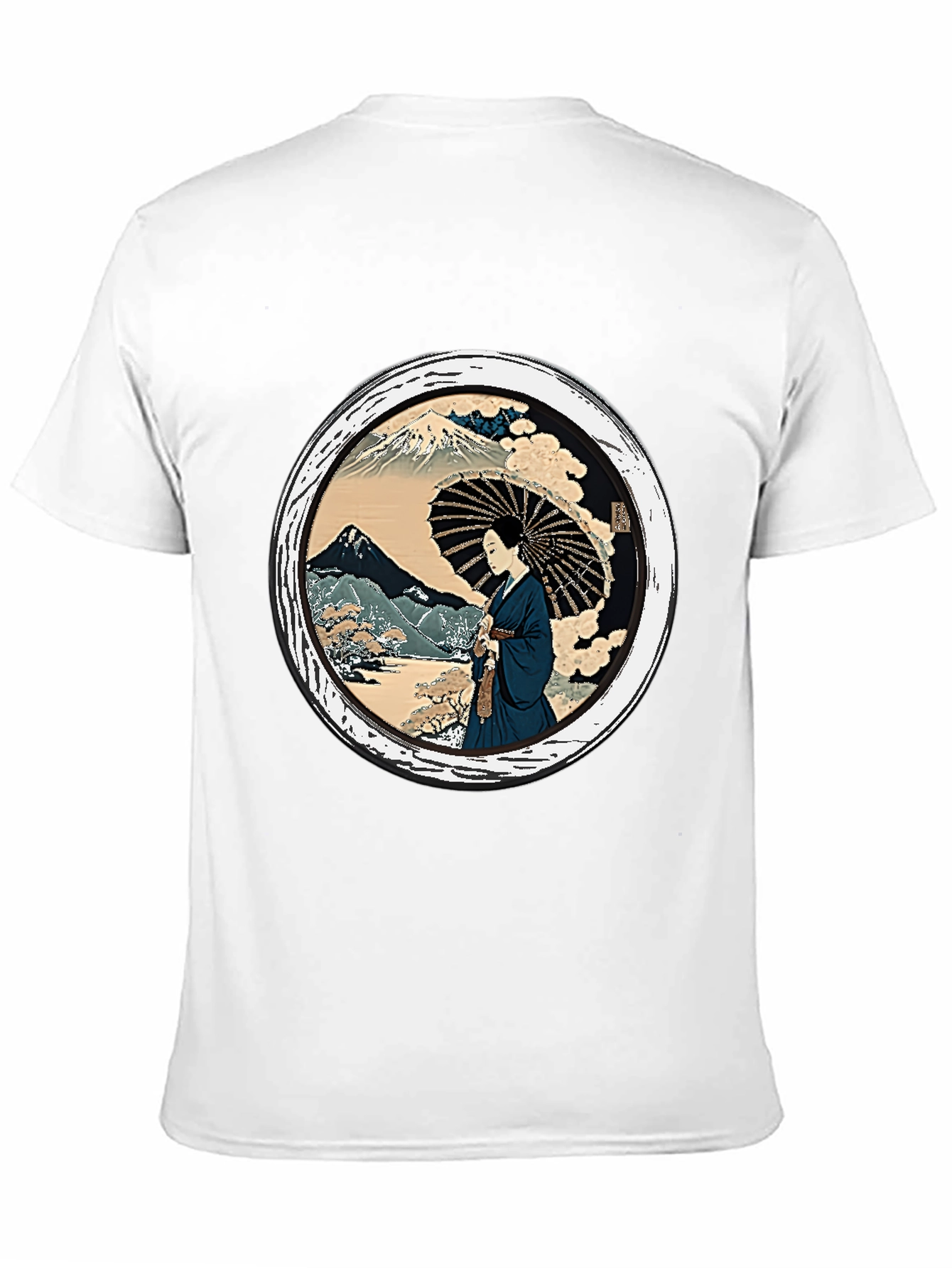 Japanese Art T-Shirt - Geisha & Mount Fuji Design
