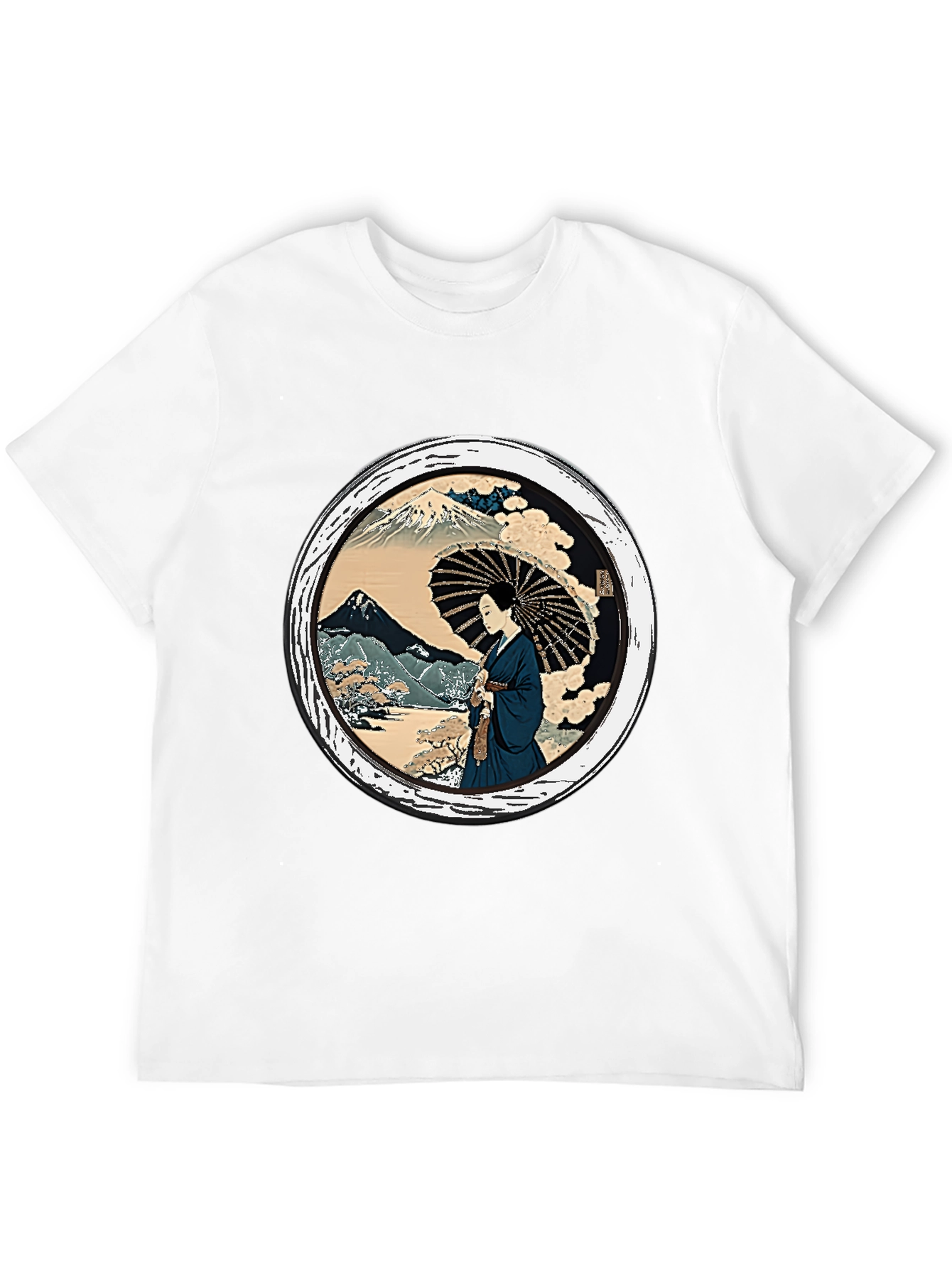 Japanese Art T-Shirt - Geisha & Mount Fuji Design
