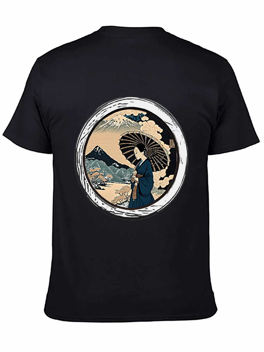 Japanese Art T-Shirt - Geisha & Mount Fuji Design