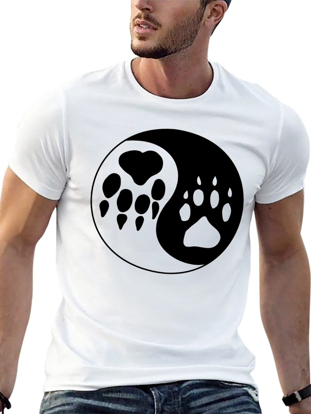 Yin Yang Paw Print T-Shirt - Black