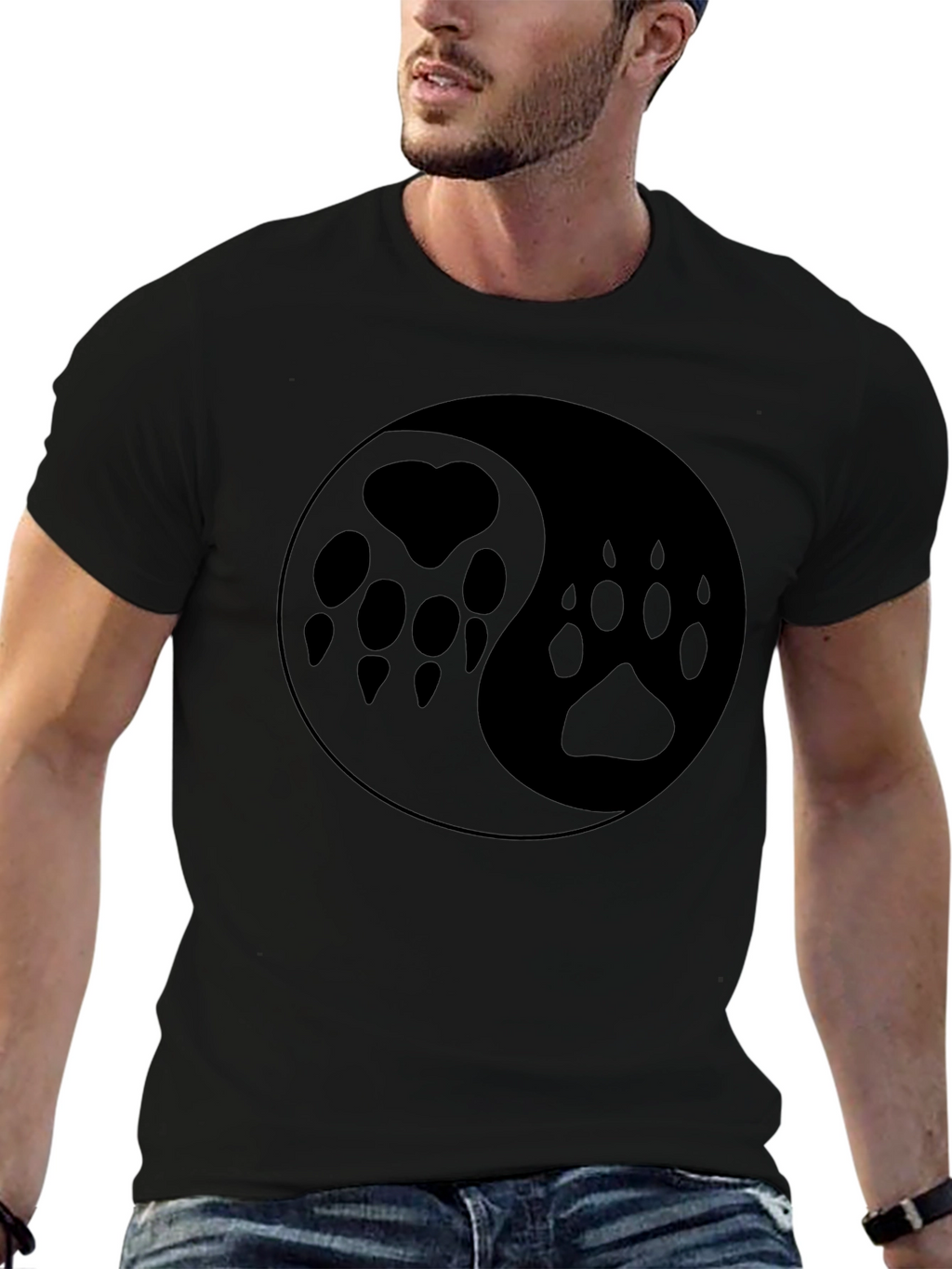Yin Yang Paw Print T-Shirt - Black