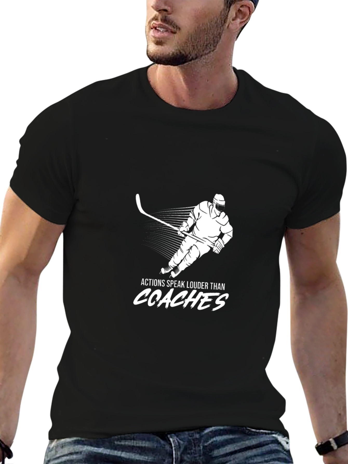 Hockey Player T-Shirt - Actions Speak Louder Than Coaches