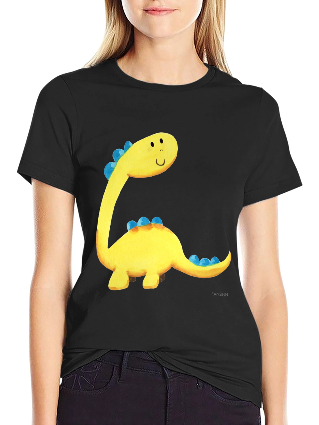Cute Dinosaur Graphic Tee - Black Cotton T-Shirt