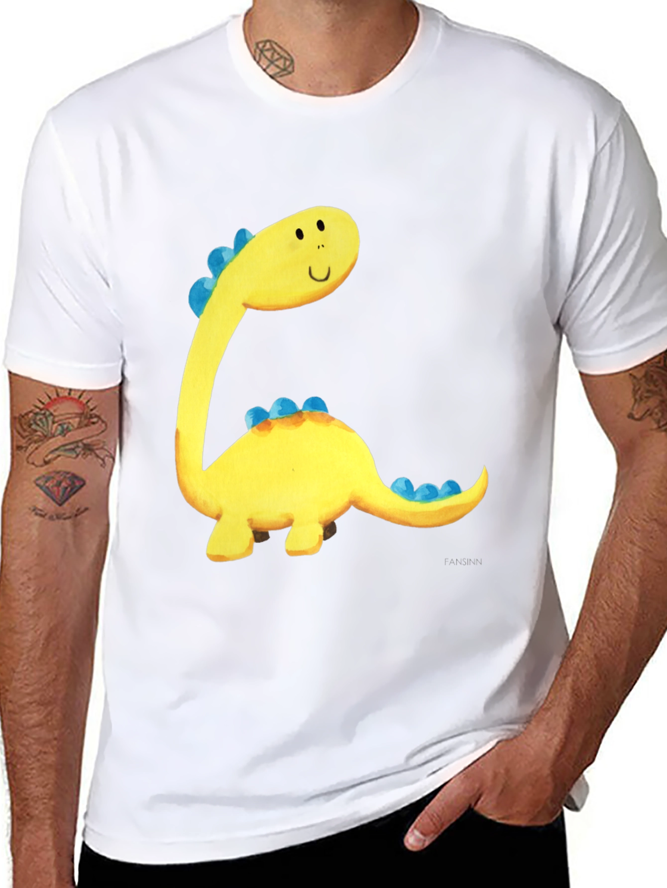 Cute Dinosaur Graphic Tee - Black Cotton T-Shirt