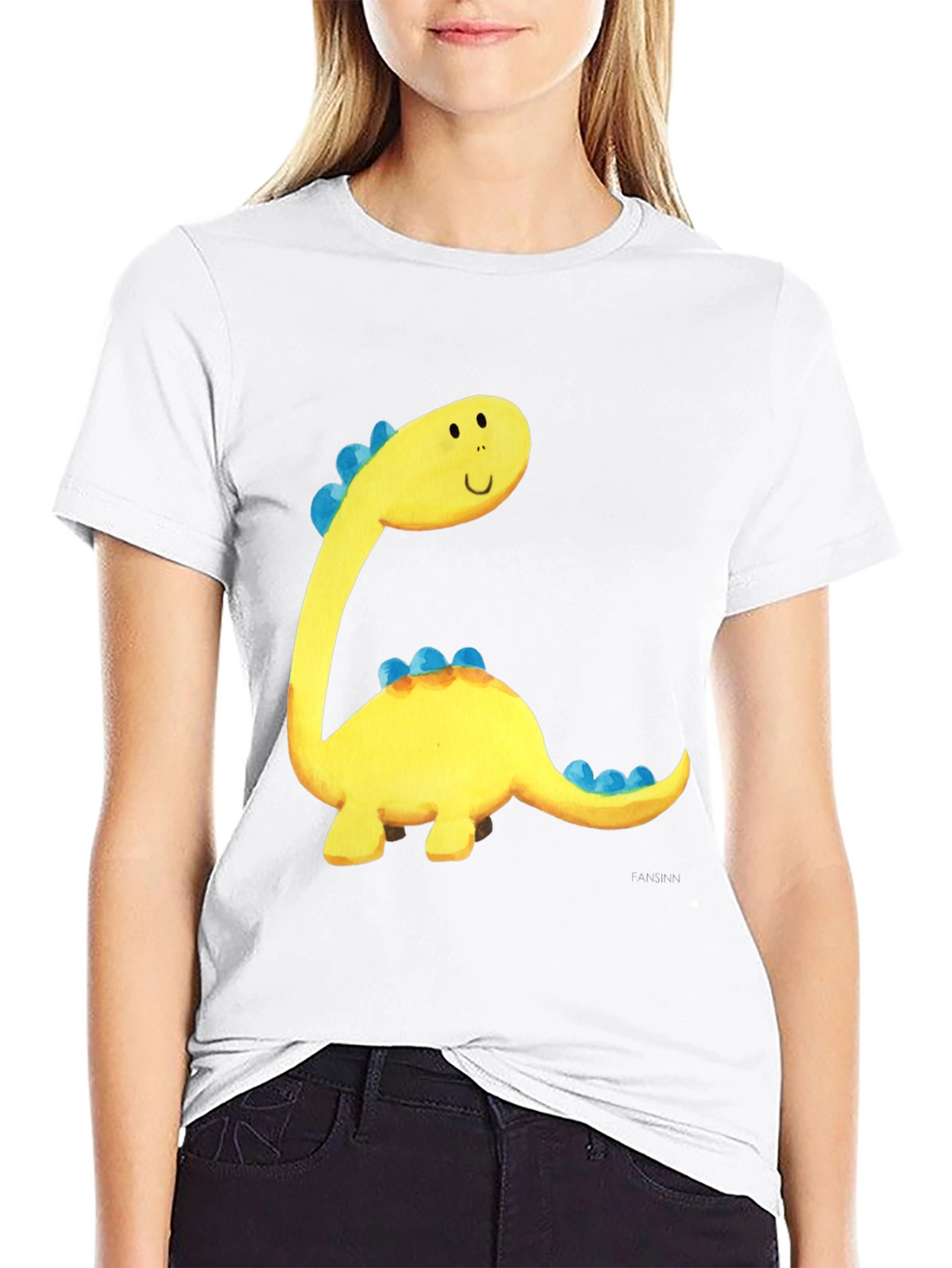 Cute Dinosaur Graphic Tee - Black Cotton T-Shirt