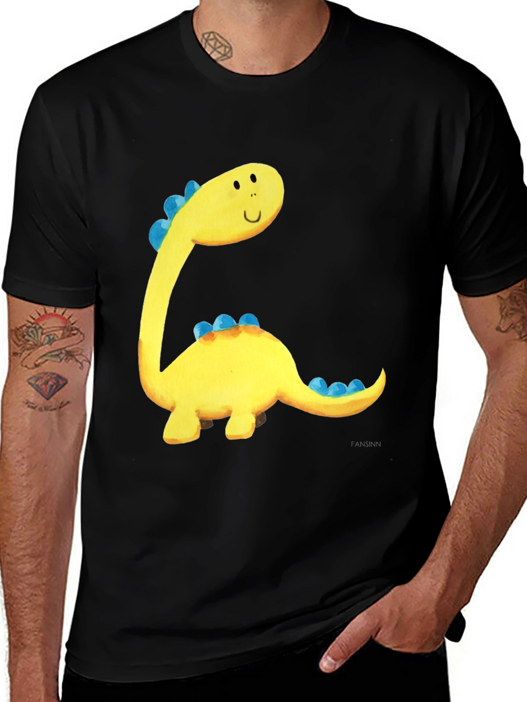 Cute Dinosaur Graphic Tee - Black Cotton T-Shirt